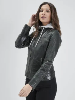 Silene hood - Blouson cuir capuche femme