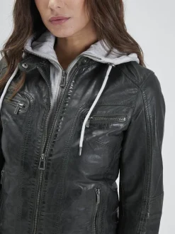 Silene hood - Blouson cuir capuche femme