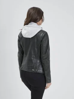 Silene hood - Blouson cuir capuche femme
