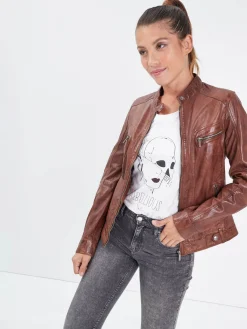 Silene hood - Blouson cuir capuche femme