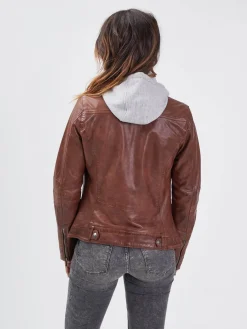 Silene hood - Blouson cuir capuche femme