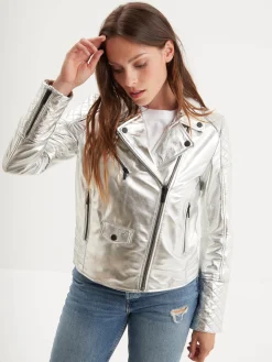 Walsall - Blouson cuir argenté