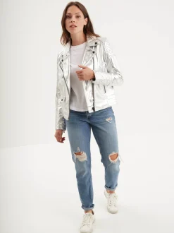 Walsall - Blouson cuir argenté